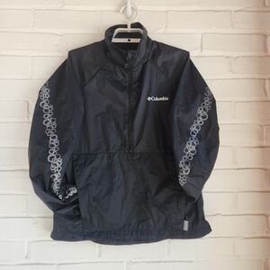Womens Columbia Windbreaker Jacket  Pullover Packable Black Geometric Size Small